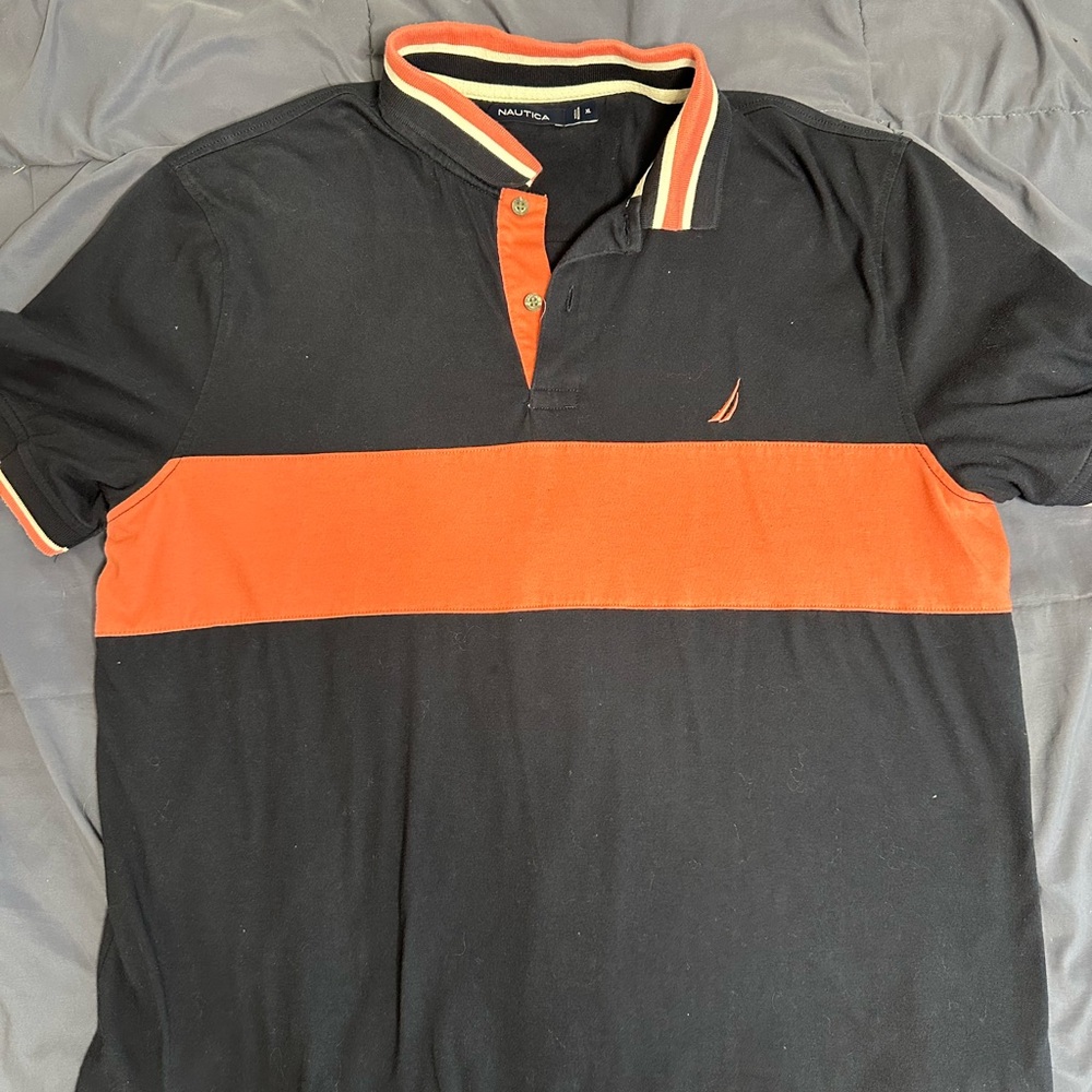 Used Nautica Men's Polo Shirt in dark Blue and Pink